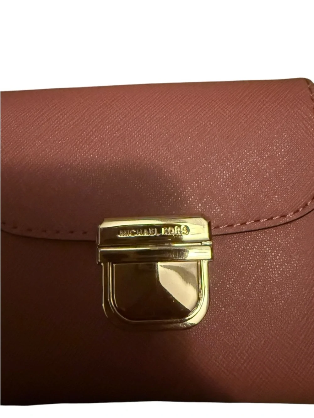 Michael Kors Rose-Pink Saffiano Leather Mini Wallet with Gold Hardware